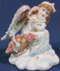 Angel Sitting with Basket of Flowers - 4.5" x 4.5"