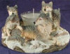 Candle Holder Wolves with Candle - 7" x 3.5"