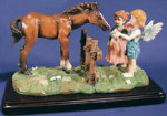 Angel and Cherub Feeding Horse - 9" x 5.25"