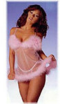 Sheer & Maribou Babydoll with Panty - One Size - Pink