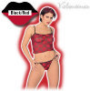 Heart Mesh Camisole with Thong - Coquette - Black/Red - One Size