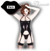 Wet Look Fantasy Barbed Wire Bustier with Garters and Thong - Coquette - Black / Small