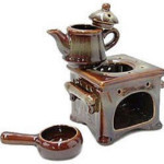 Tea Pot / Oven Oil Burner - Ceramic - Brown