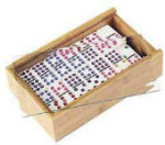 Dominoes - Double Nine Set - in Bamboo Case with Sliding Glass Top