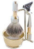 Barber's Saloon - Personal - Shaving Brush Set - Two Tone Brass and Chrome - 4 Pieces