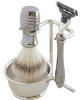 Shaving Brush Set - Two Tone Smoked Metal - 4 Pieces