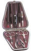 Manicure Set - Burgundy Leather Triangle Case - 8 Pieces