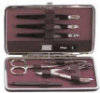 Manicure Set - Burgundy Leather Rectangular Case - 8 Pieces