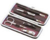Manicure Set - Burgundy Leather Rectangular Case - 6 Pieces