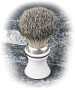 Shaving Brush - White Handle with Navy Blue and Chrome Trim