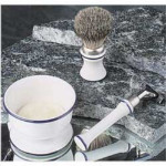 Shaving Brush Set - White and Navy Blue - 4 Pieces