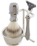 Shaving Brush Set - Two Tone Smoked Metal - 4 Pieces