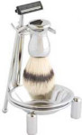 Track II Shaving Brush Set - Pure Bristle - Polished Chrome - 3 Pieces