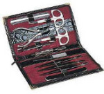 Manicure Set - Crocodile Print Black Leather Case - 11 Pieces - Chrome