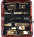 Manicure Set - Red Crocodile Finish Case - 6 Pieces - Gold Plated