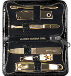 Manicure Set - Black Crocodile Finish Case - 6 Pieces - Gold Plated