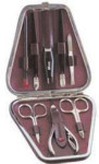 Manicure Set - Burgundy Leather Triangle Case - 8 Pieces