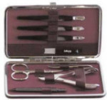 Manicure Set - Burgundy Leather Rectangular Case - 8 Pieces