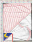 Infant Hooded Terry Bath Towel with Wash Cloth - Gift Box - Pink Stripes - 30 x 30