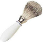 Shaving Brush - White Handle with Navy Blue Trim