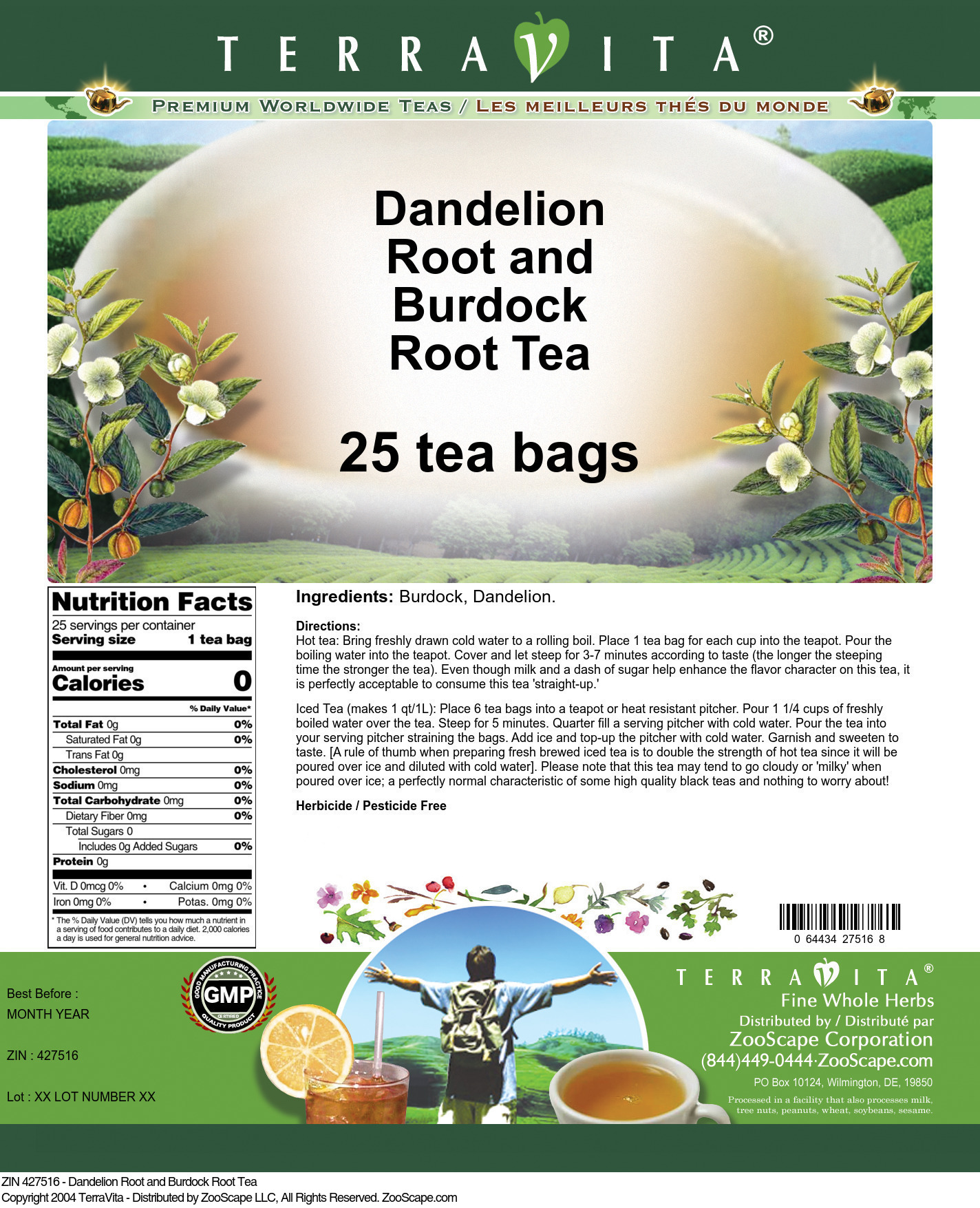 Dandelion Root and Burdock Root Tea 25 tea bags ZIN 427516