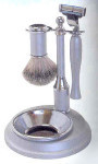 Shaving Brush Set - Satin Gray Finish - 4 Pieces
