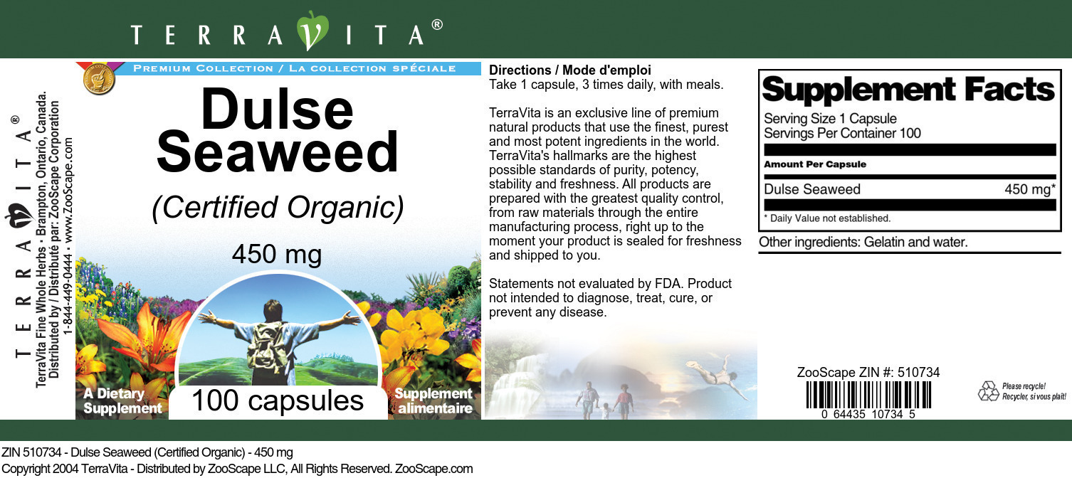 Dulse Seaweed (Certified Organic) 450 mg 100 capsules ZIN 510734