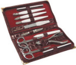 Manicure Set - Crocodile Print Burgundy Leather Case - 11 Pieces - Chrome
