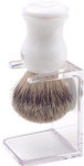 Shaving Brush - White Handle with Clear Stand
