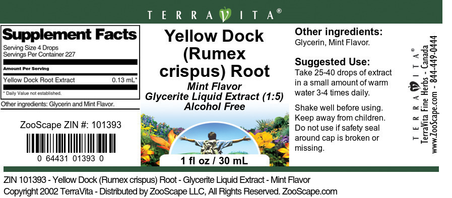 Yellow Dock (Rumex crispus) Root - Glycerite Liquid Extract - Label