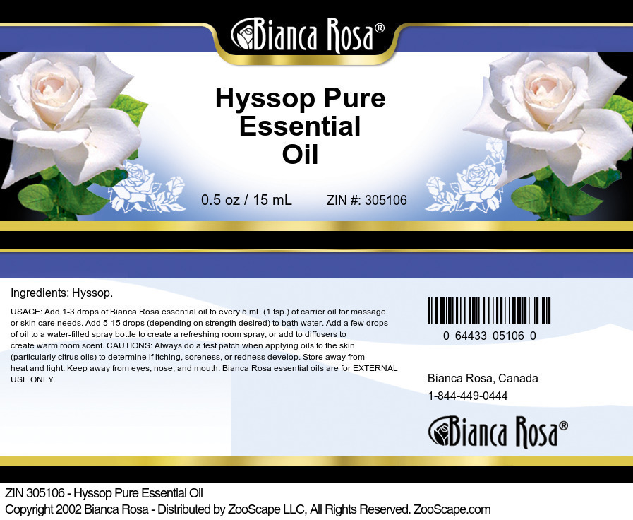 Hyssop Pure Essential Oil - Label