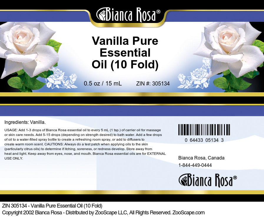 Vanilla Pure Essential Oil (10 Fold) - Label
