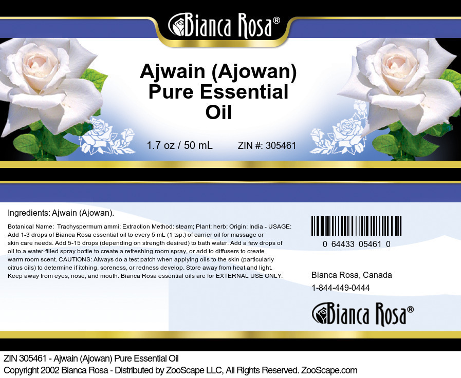 Ajwain (Ajowan) Pure Essential Oil - Label