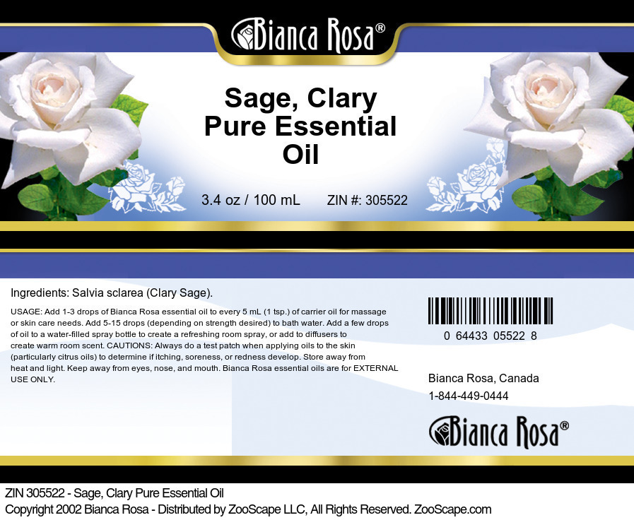 Sage, Clary Pure Essential Oil - Label