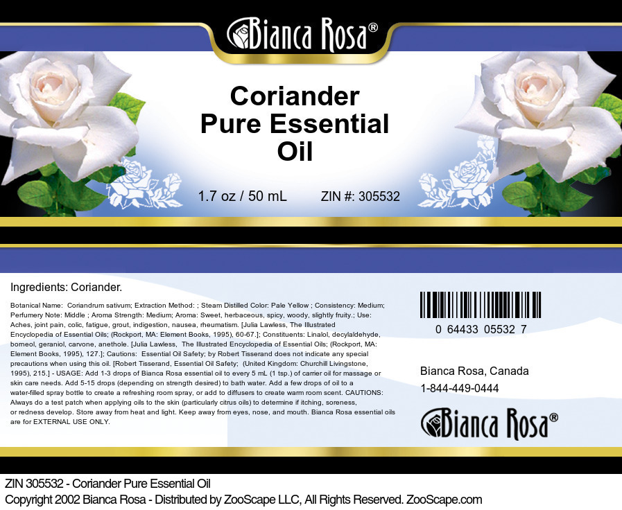 Coriander Pure Essential Oil - Label