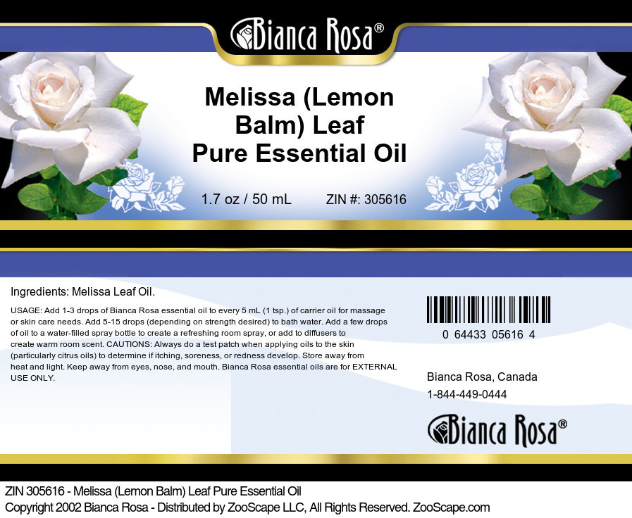 Melissa (Lemon Balm) Leaf Pure Essential Oil - Label