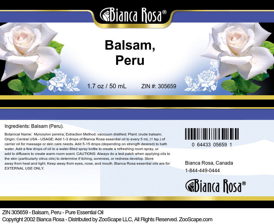 Balsam, Peru - Pure Essential Oil - Label