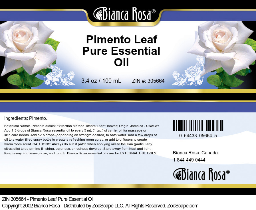 Pimento Leaf Pure Essential Oil - Label