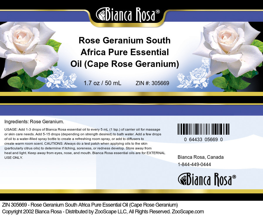 Rose Geranium South Africa Pure Essential Oil (Cape Rose Geranium) - Label