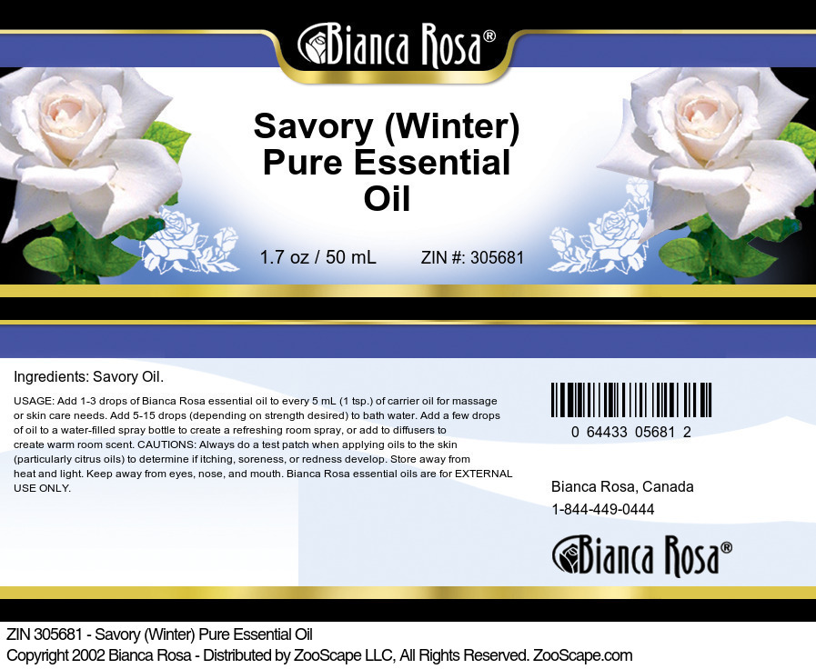 Savory (Winter) Pure Essential Oil - Label