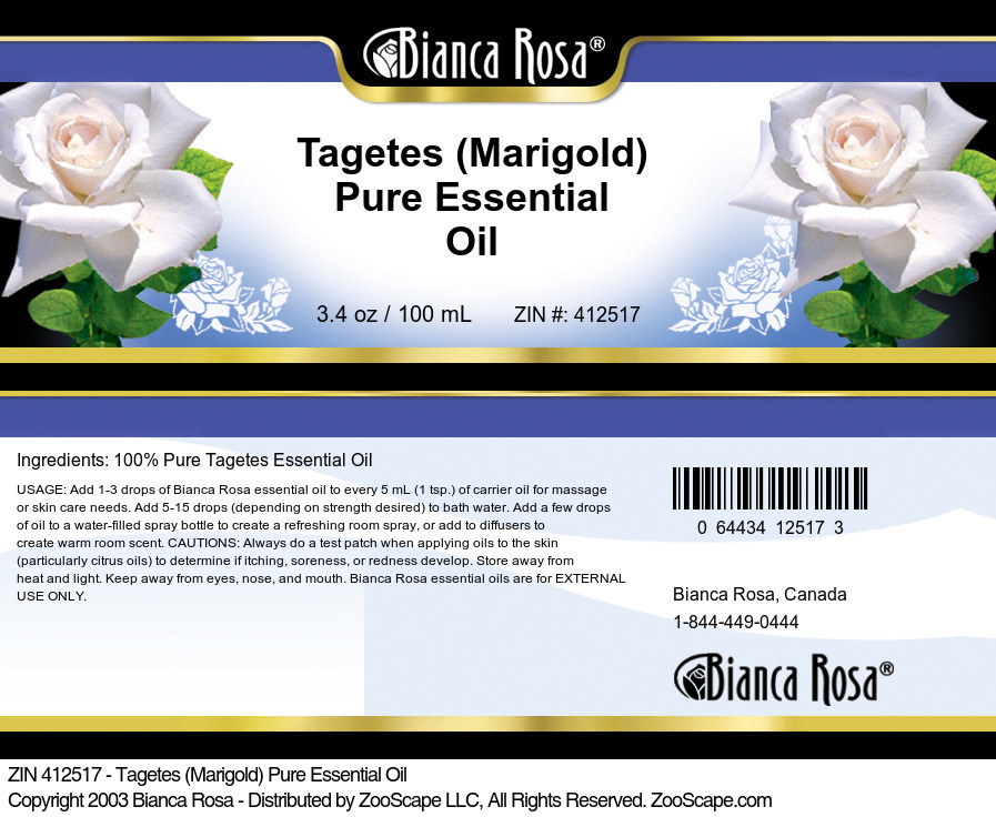 Tagetes (Marigold) Pure Essential Oil - Label