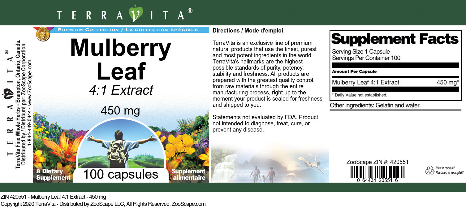 Mulberry Leaf 4:1 Extract - 450 mg - Label