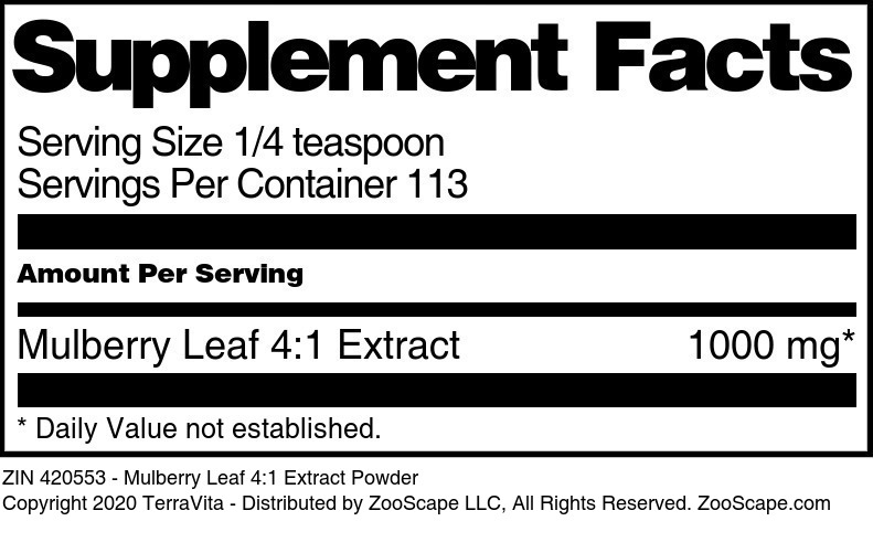 Mulberry Leaf 4:1 Extract Powder - Supplement / Nutrition Facts