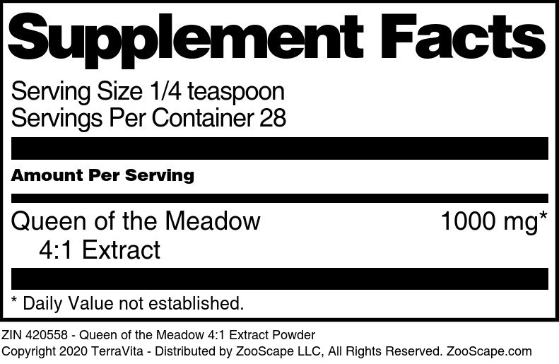 Queen of the Meadow 4:1 Extract Powder - Supplement / Nutrition Facts