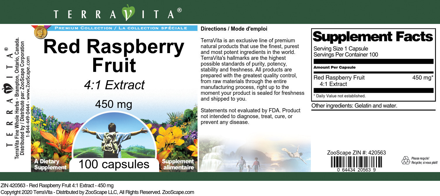 Red Raspberry Fruit 4:1 Extract - 450 mg - Label