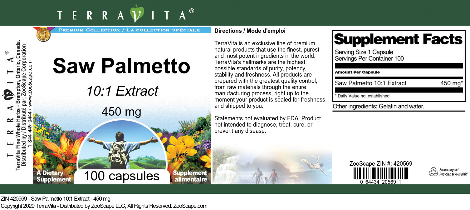 Saw Palmetto 10:1 Extract - 450 mg - Label