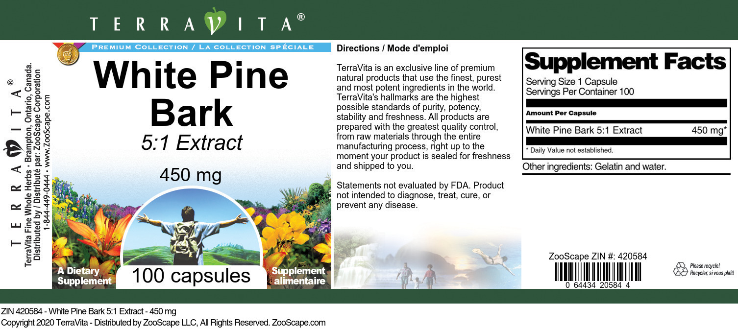 White Pine Bark 5:1 Extract - 450 mg - Label