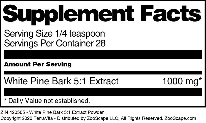 White Pine Bark 5:1 Extract Powder - Supplement / Nutrition Facts