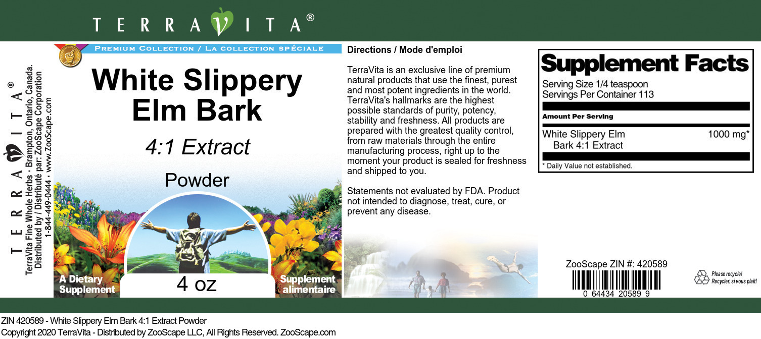 White Slippery Elm Bark 4:1 Extract Powder - Label