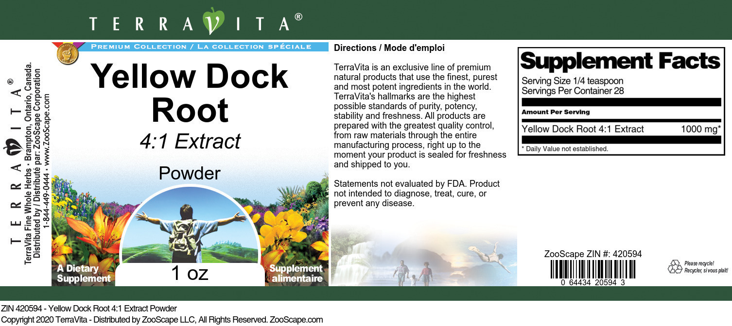 Yellow Dock Root 4:1 Extract Powder - Label